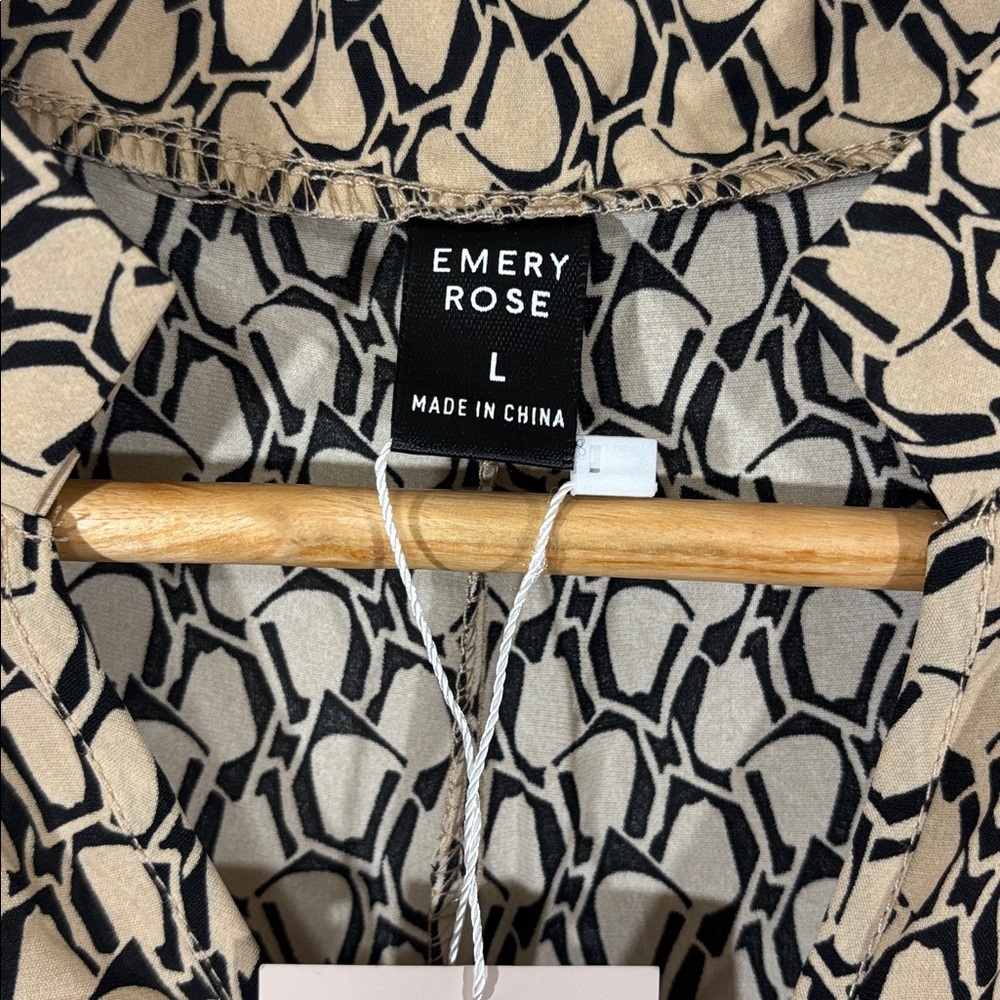 Emery Rose Black/Tan Patterned Round Hem Dress Size L NEW - Picture 5 of 6